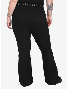 Black Grommet Belt Straight Leg Pants Plus Size, , hi-res