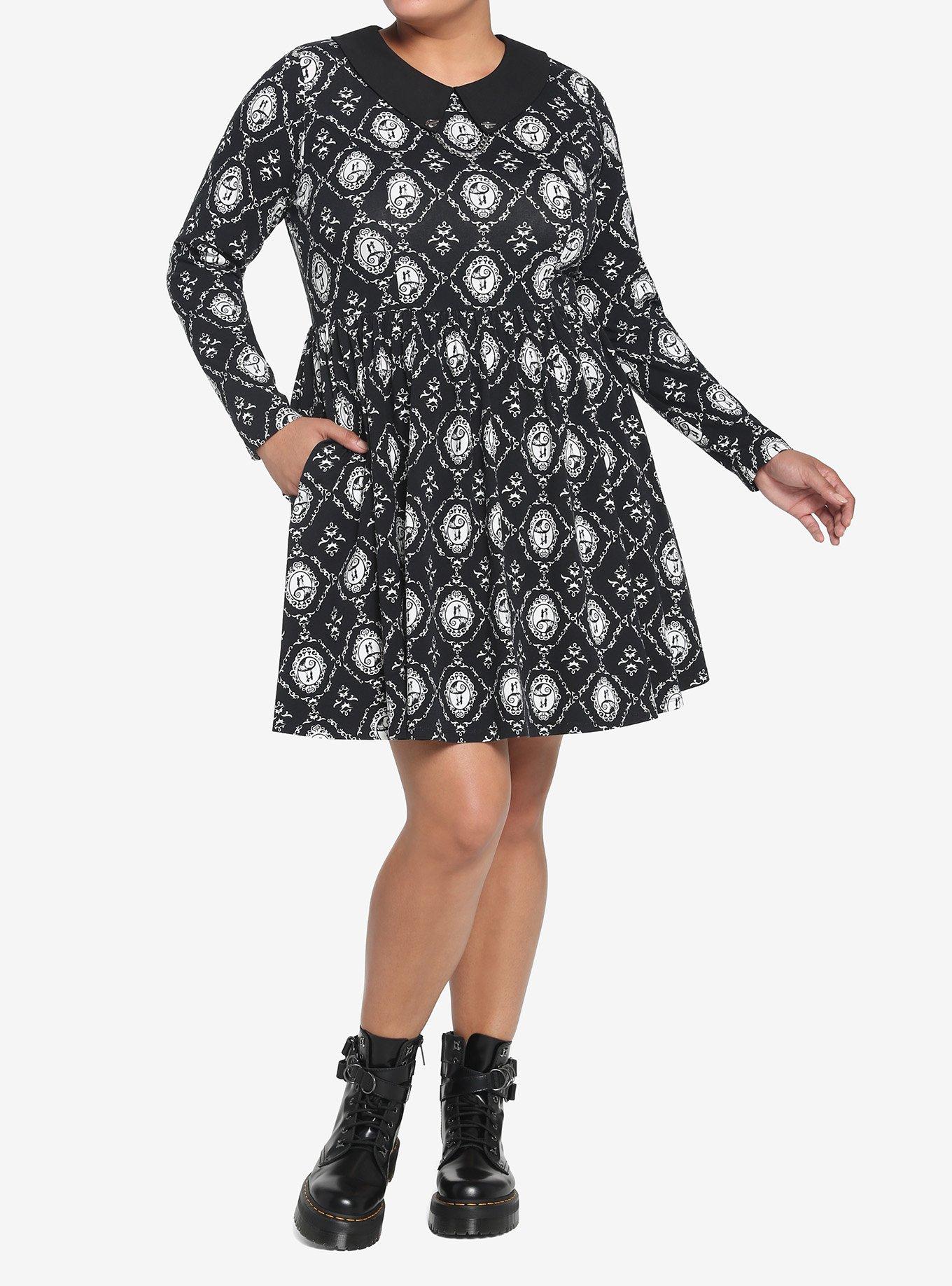 The Nightmare Before Christmas Jack & Sally Cameo Dress Plus Size, BLACK  WHITE, alternate