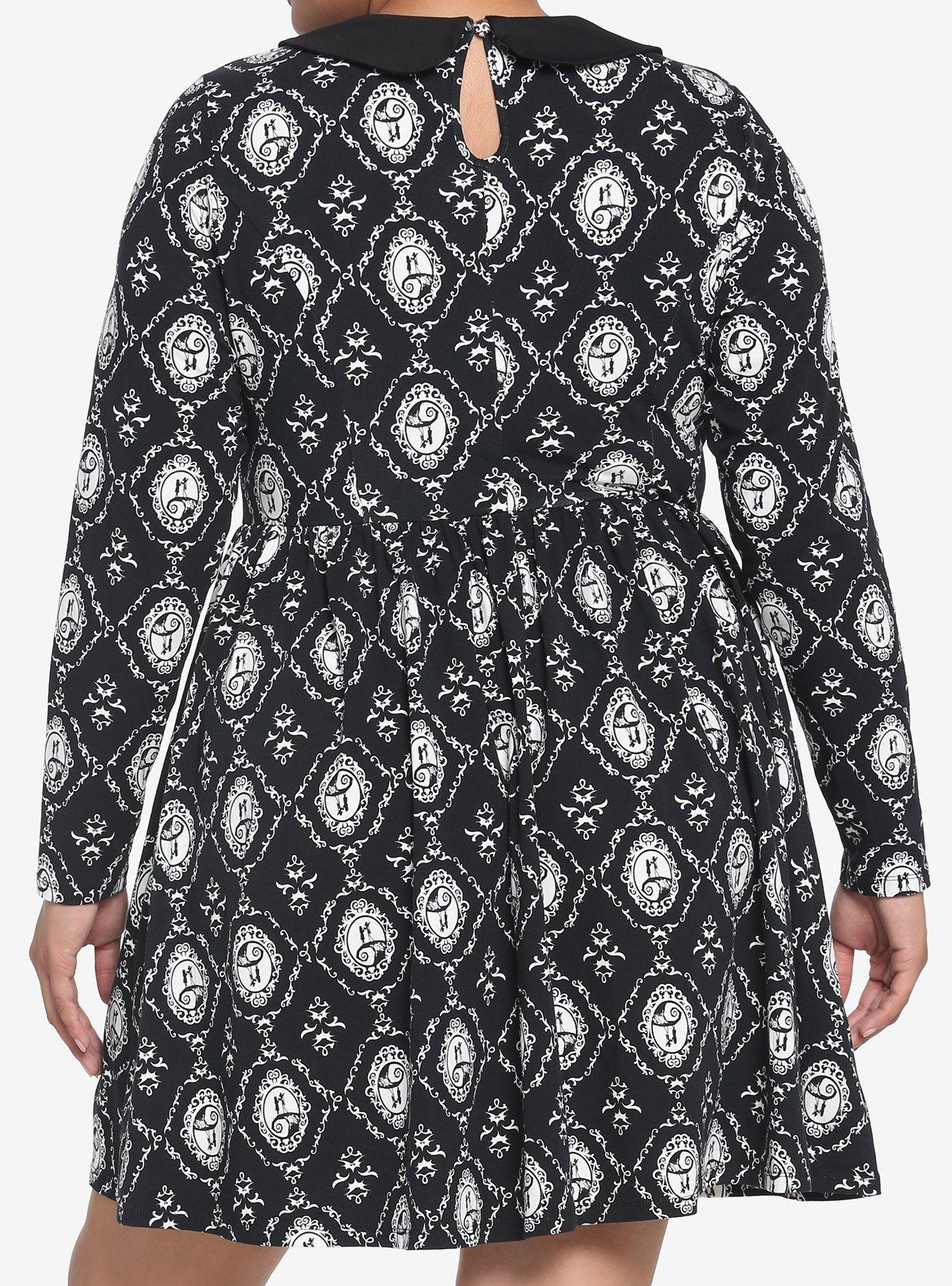 The Nightmare Before Christmas Jack & Sally Cameo Dress Plus Size, BLACK  WHITE, alternate