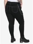 Black & White Zipper Super Skinny Jeans Plus Size, BLACK, alternate