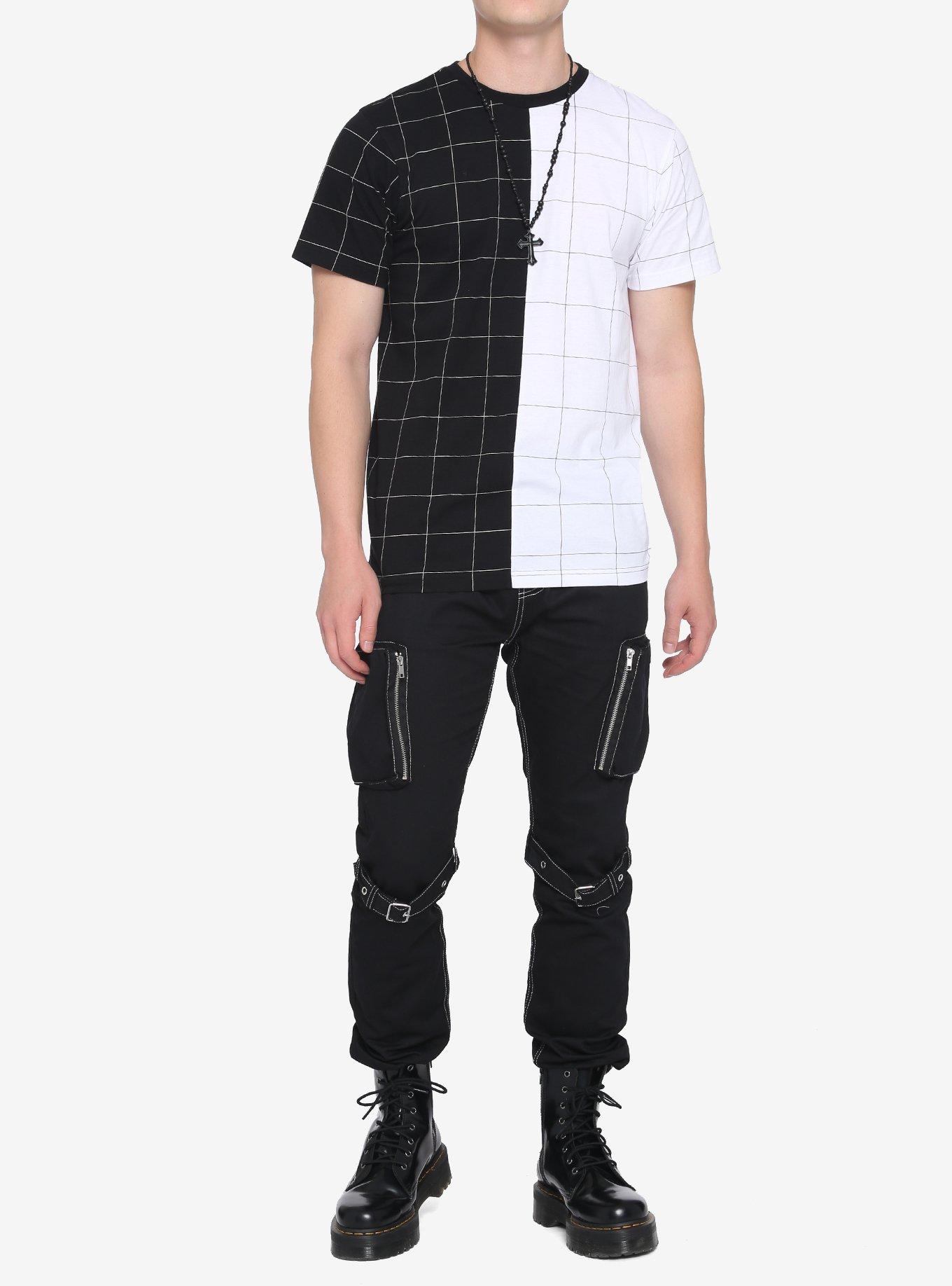 Black & White Split Grid T-Shirt, BLACK, alternate