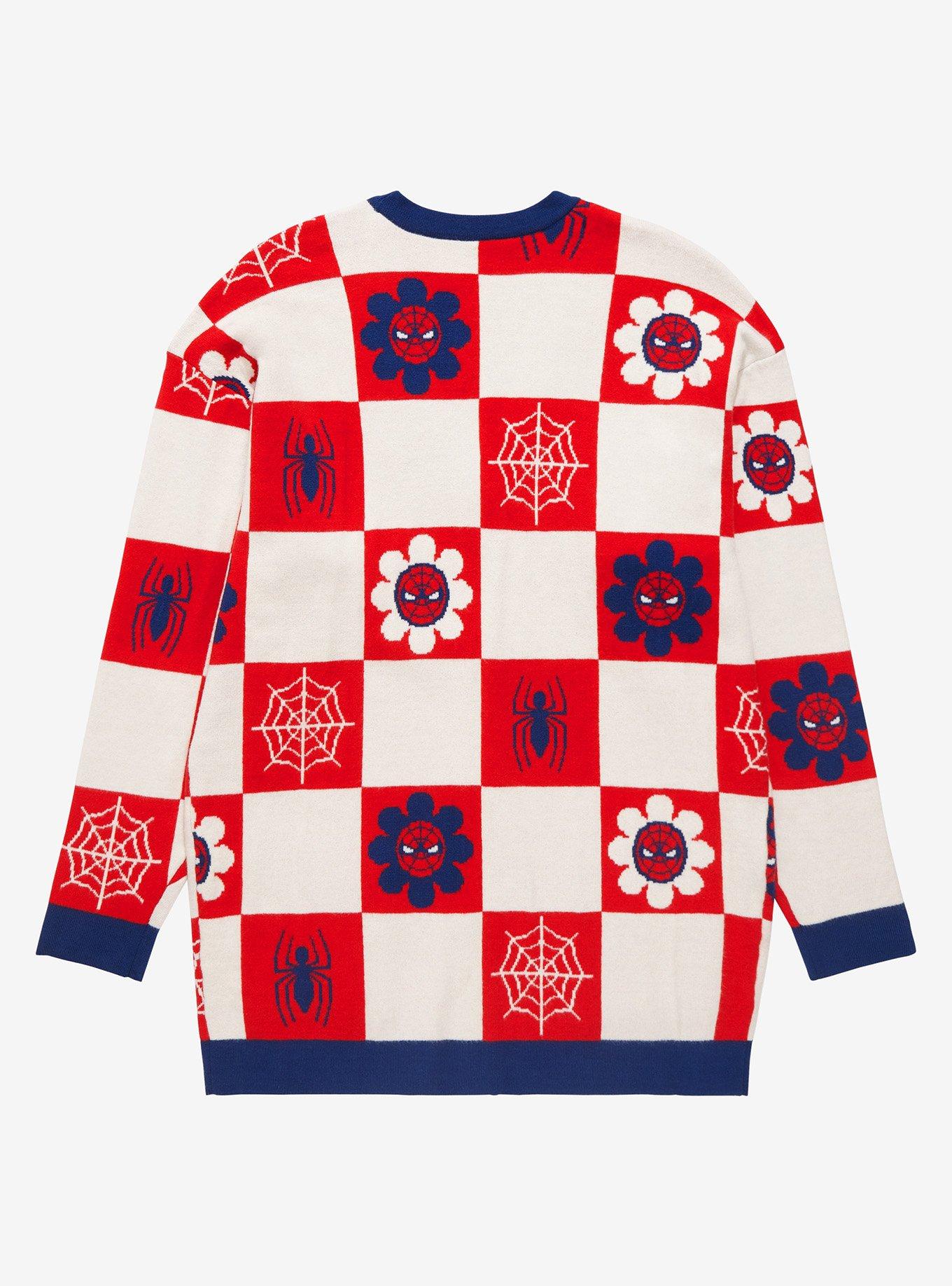 Marvel Spider-Man Floral Checkered Women's Cardigan - BoxLunch Exclusive, , hi-res