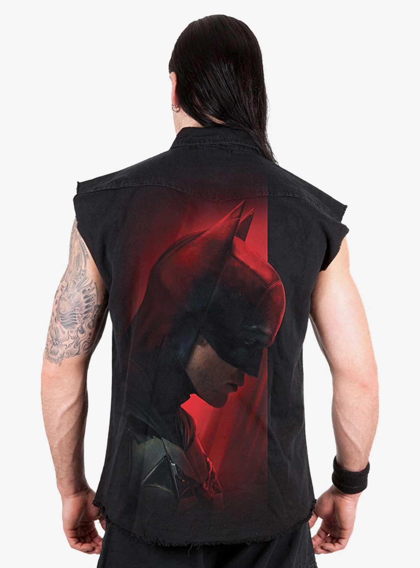 DC Comics The Batman Profile Sleeveless Woven Button-Up, BLACK, alternate