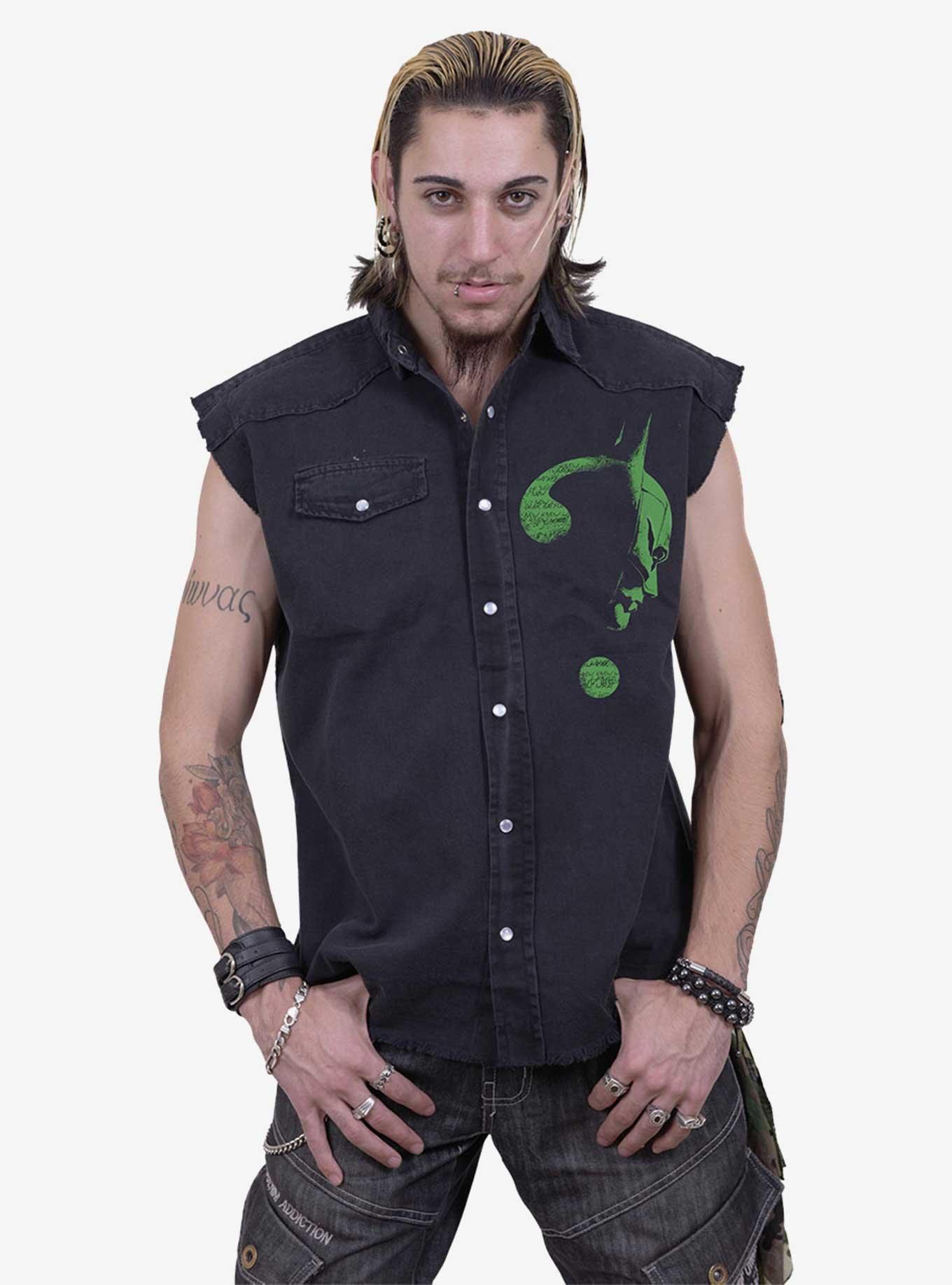 DC Comics The Batman Riddler Glow In The Dark Sleeveless Woven Button-Up, BLACK, alternate