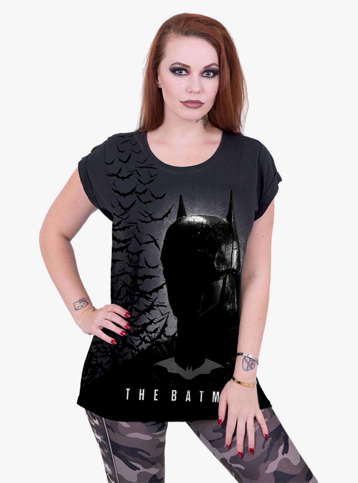 DC Comics The Batman Shadow Bats Roll Sleeve T-Shirt, GREY, alternate