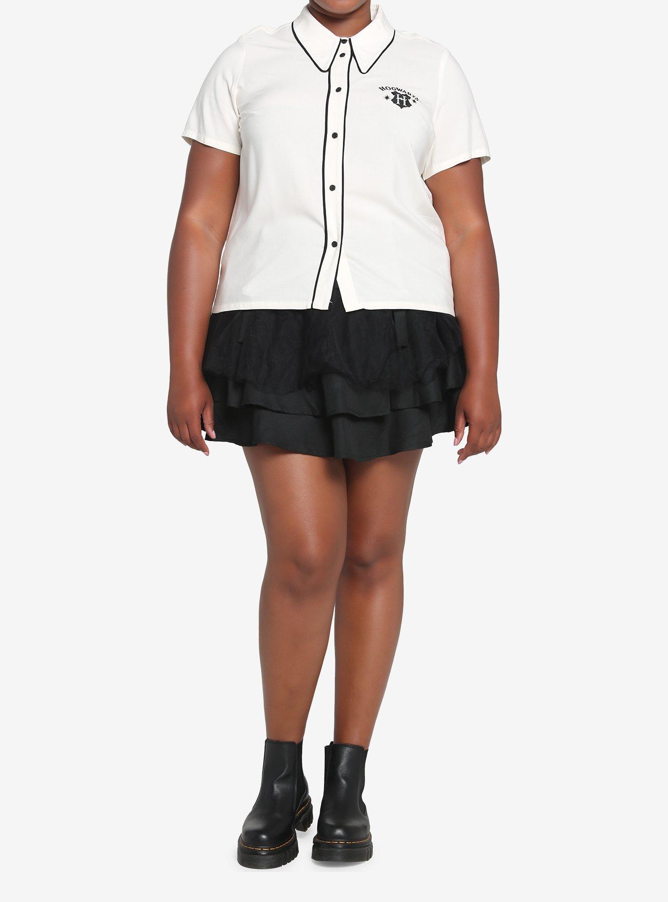 Harry Potter Hogwarts Crest Boxy Girls Woven Button-Up Plus Size, BLACK, alternate
