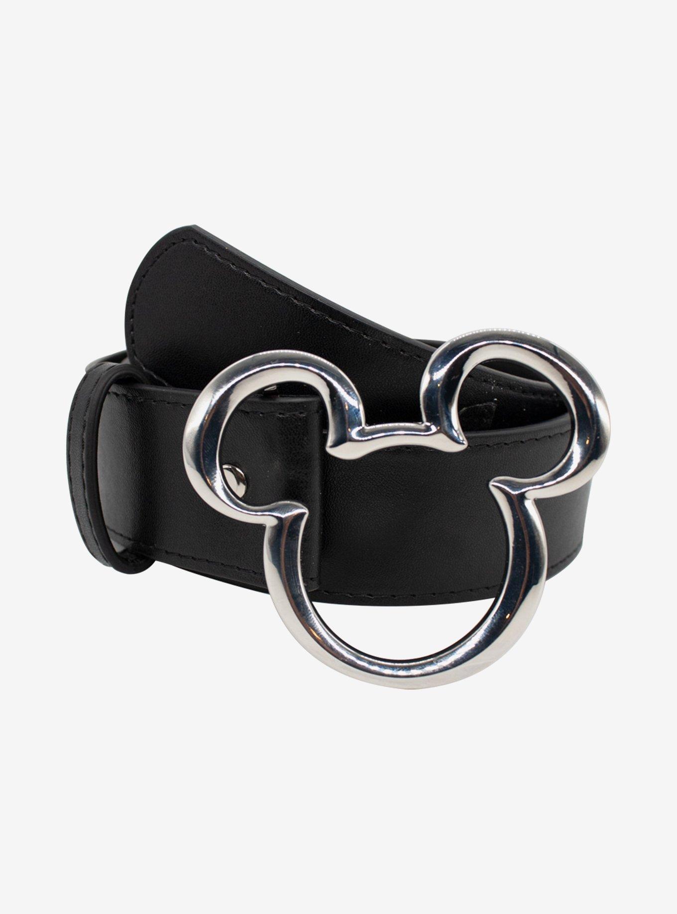 Disney Mickey Mouse Ears Silver Buckle Vegan Leather Belt, , hi-res