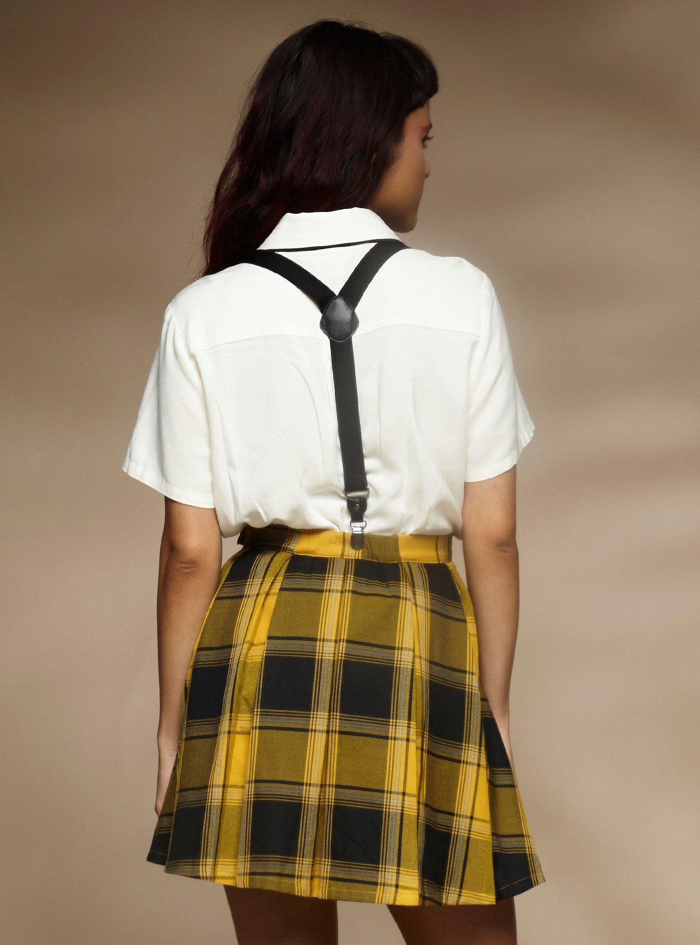 Harry Potter Hufflepuff Pleated Suspender Skirt, PLAID - YELLOW, alternate