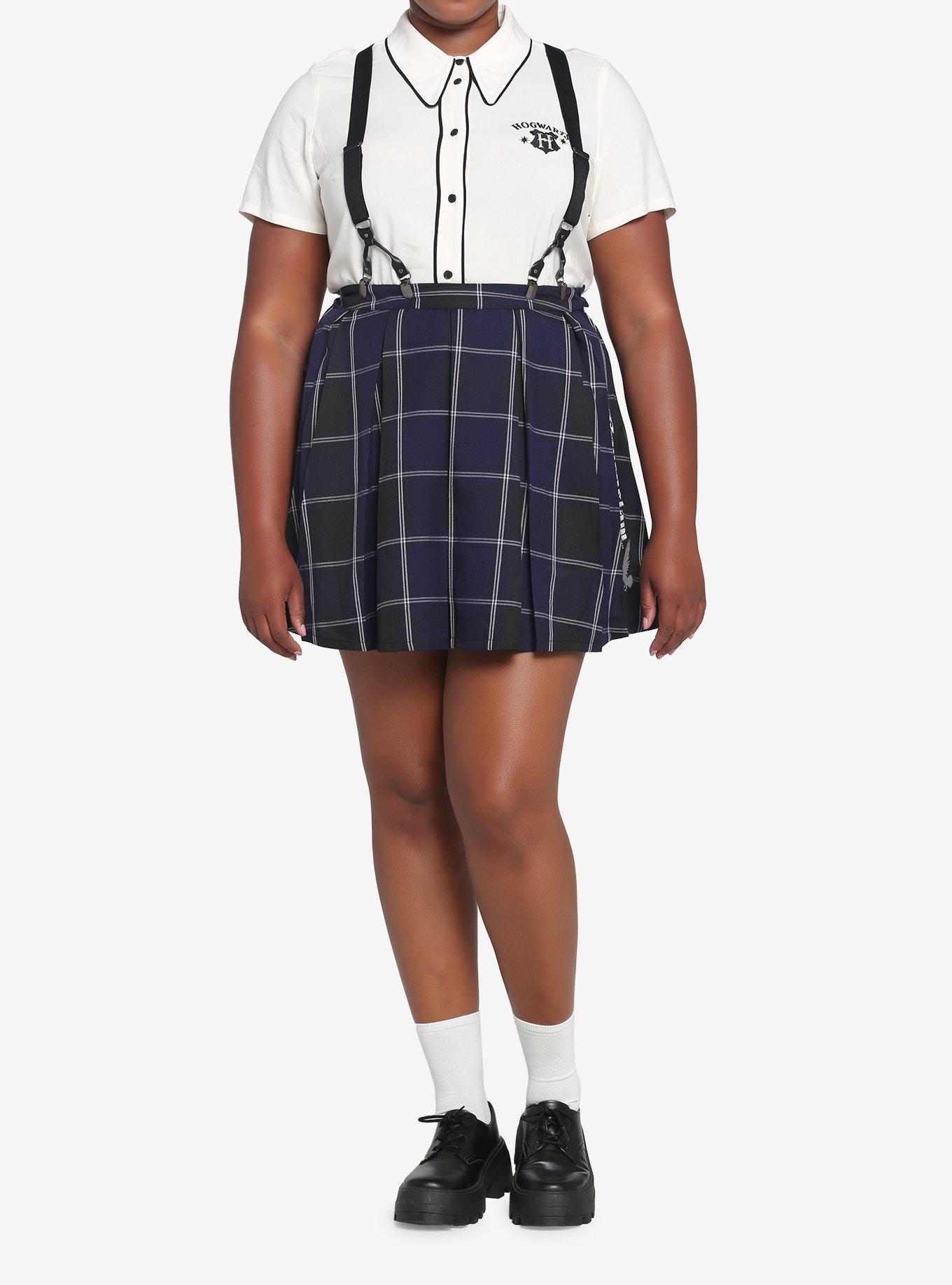 Harry Potter Ravenclaw Pleated Suspender Skirt Plus Size, PLAID - BLUE, alternate