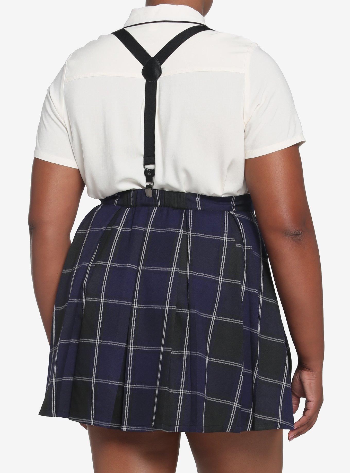 Harry Potter Ravenclaw Pleated Suspender Skirt Plus Size, PLAID - BLUE, alternate
