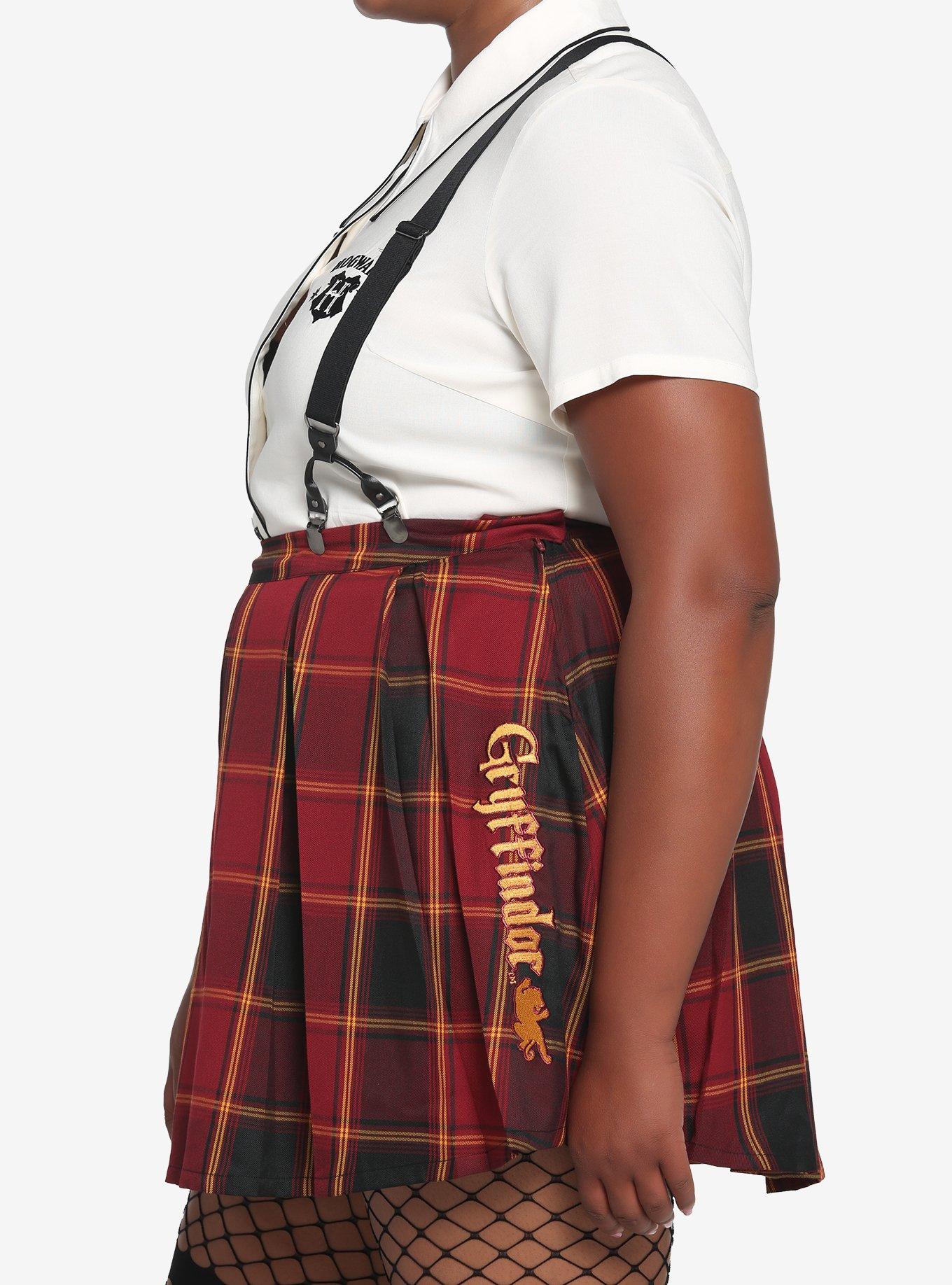 Harry Potter Gryffindor Pleated Suspender Skirt Plus Size, PLAID - RED, alternate