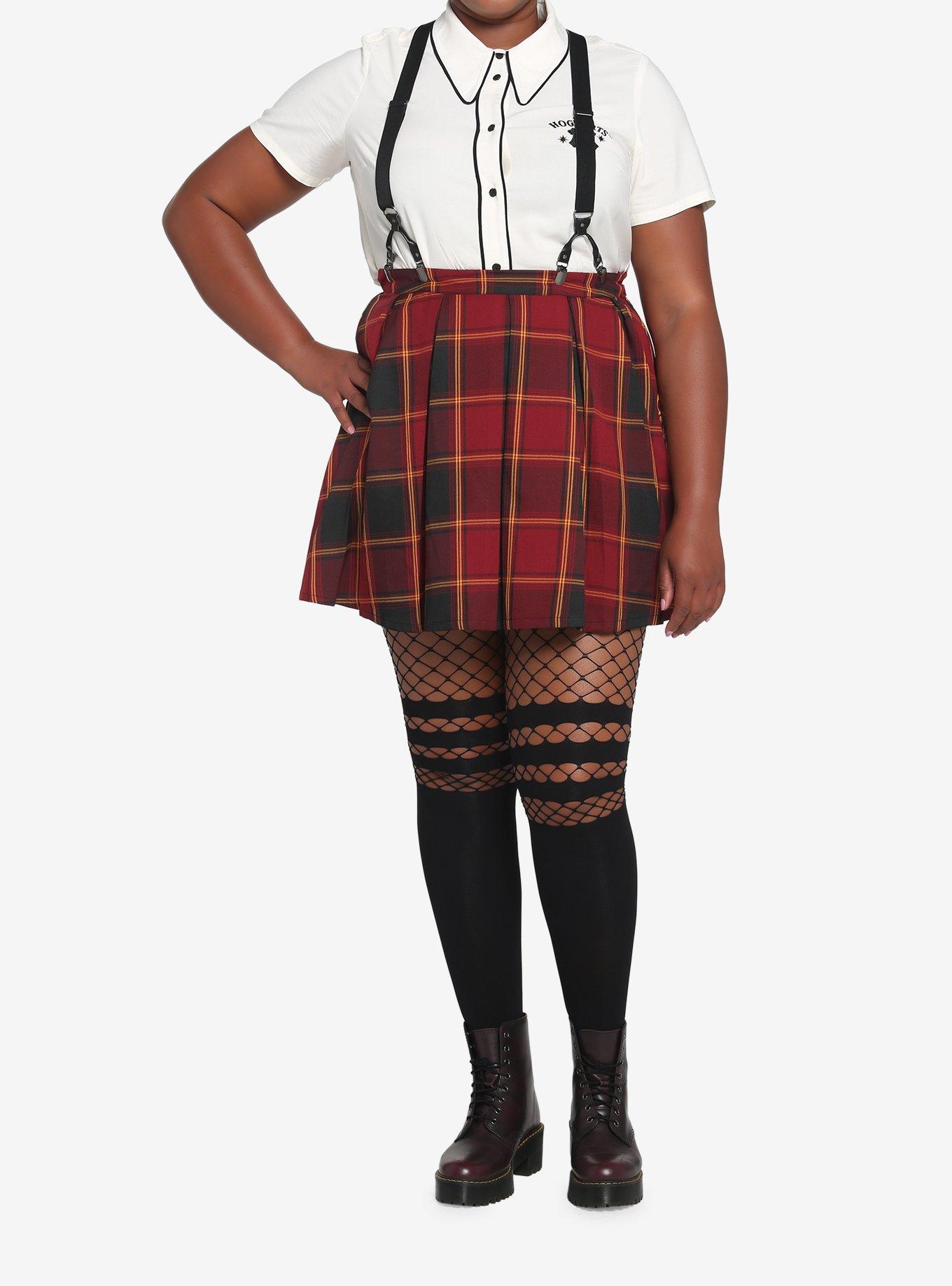 Harry Potter Gryffindor Pleated Suspender Skirt Plus Size, PLAID - RED, alternate