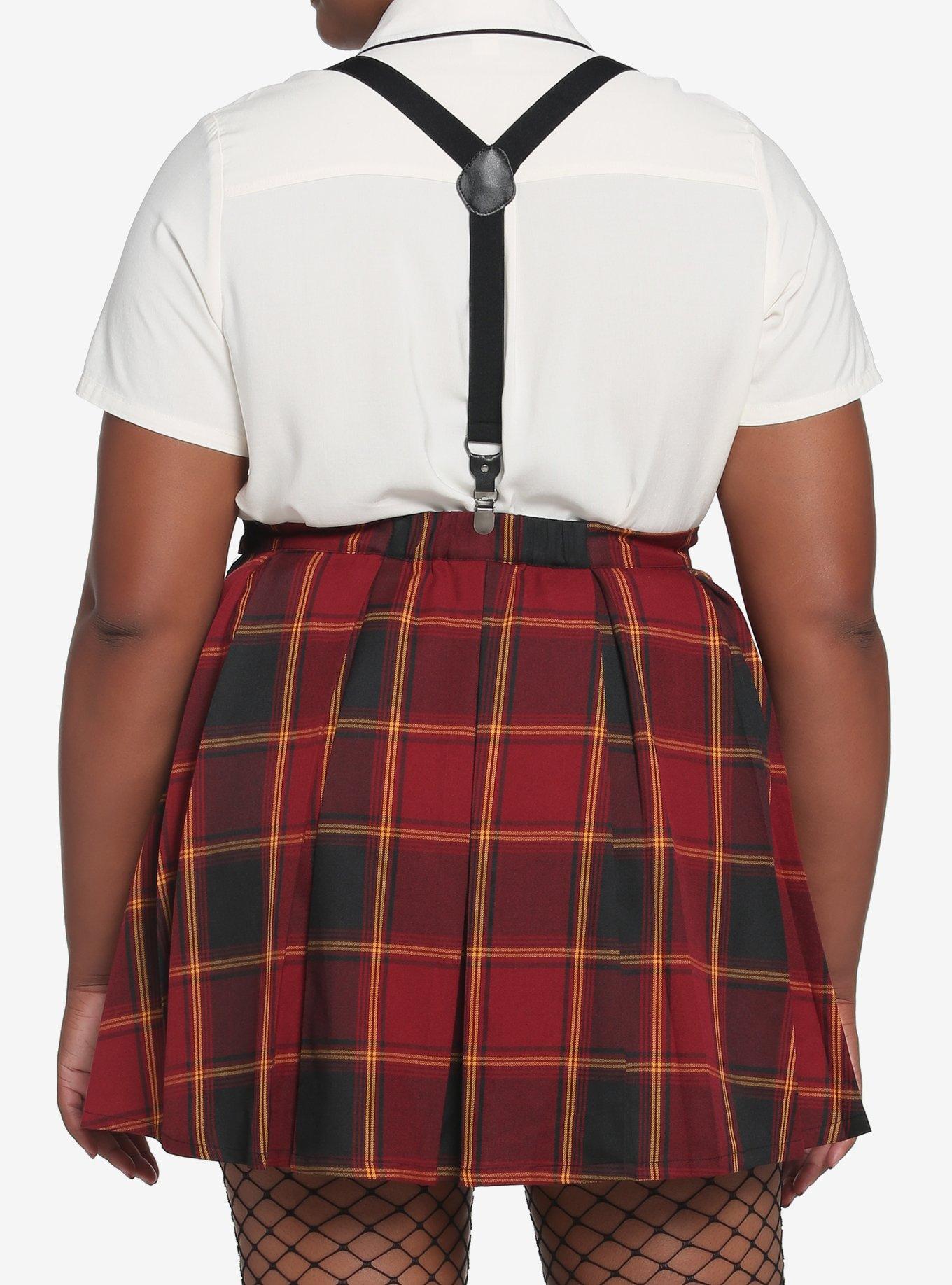 Harry Potter Gryffindor Pleated Suspender Skirt Plus Size, PLAID - RED, alternate