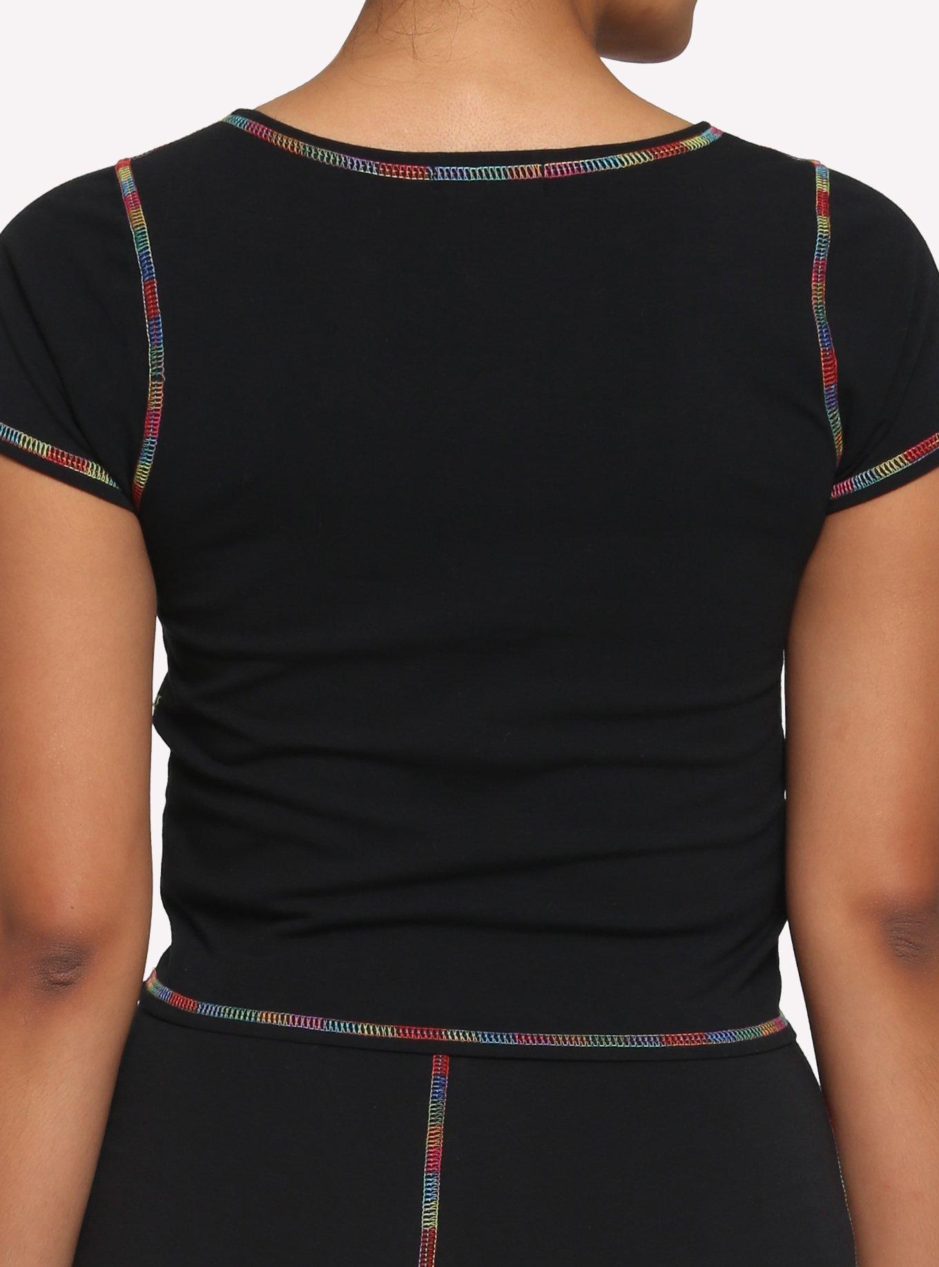 Rainbow Stitch Girls Crop T-Shirt, BLACK, alternate