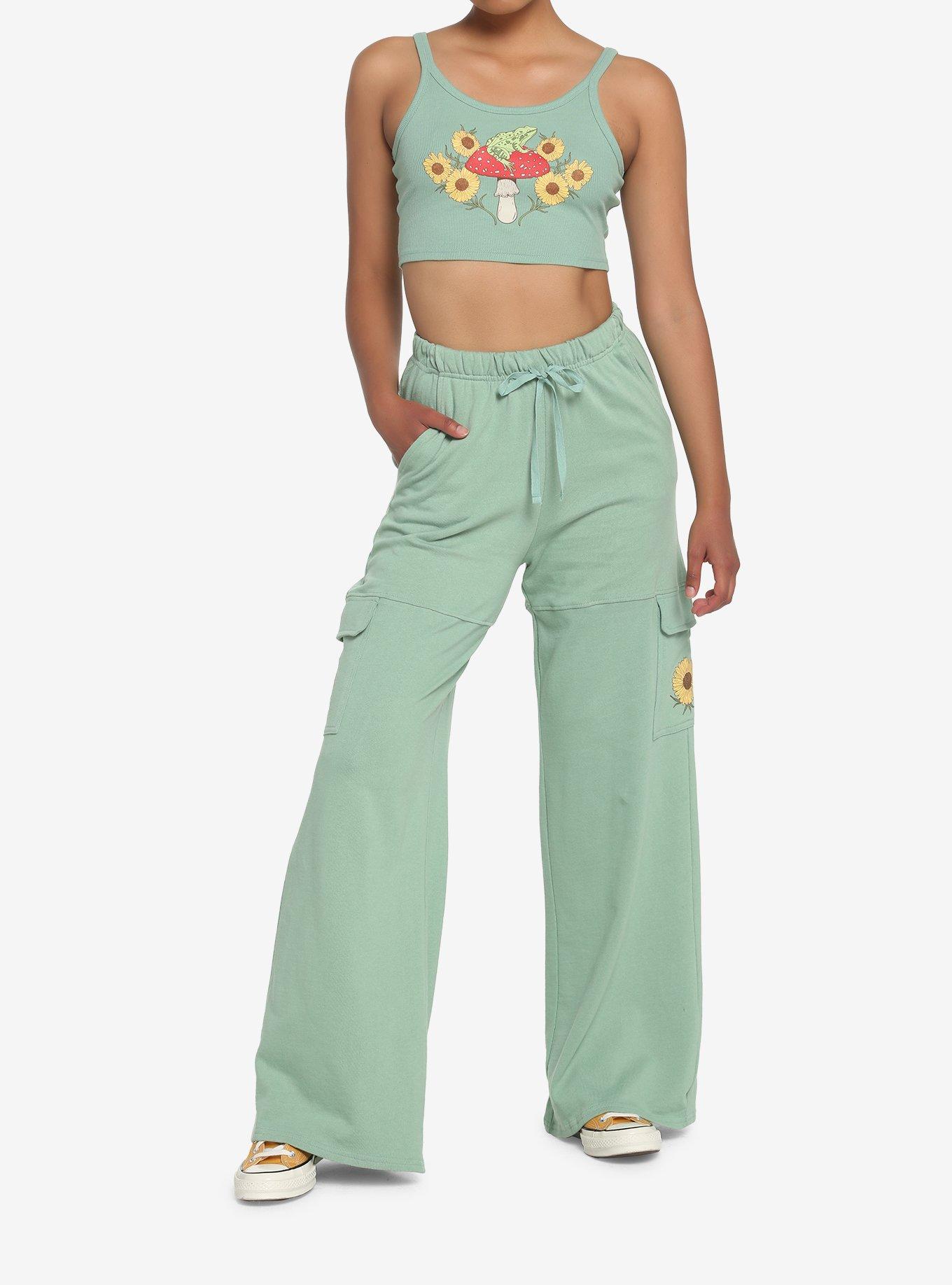 Mushroom Flower Girls Lounge Pants, SAGE GREEN, alternate