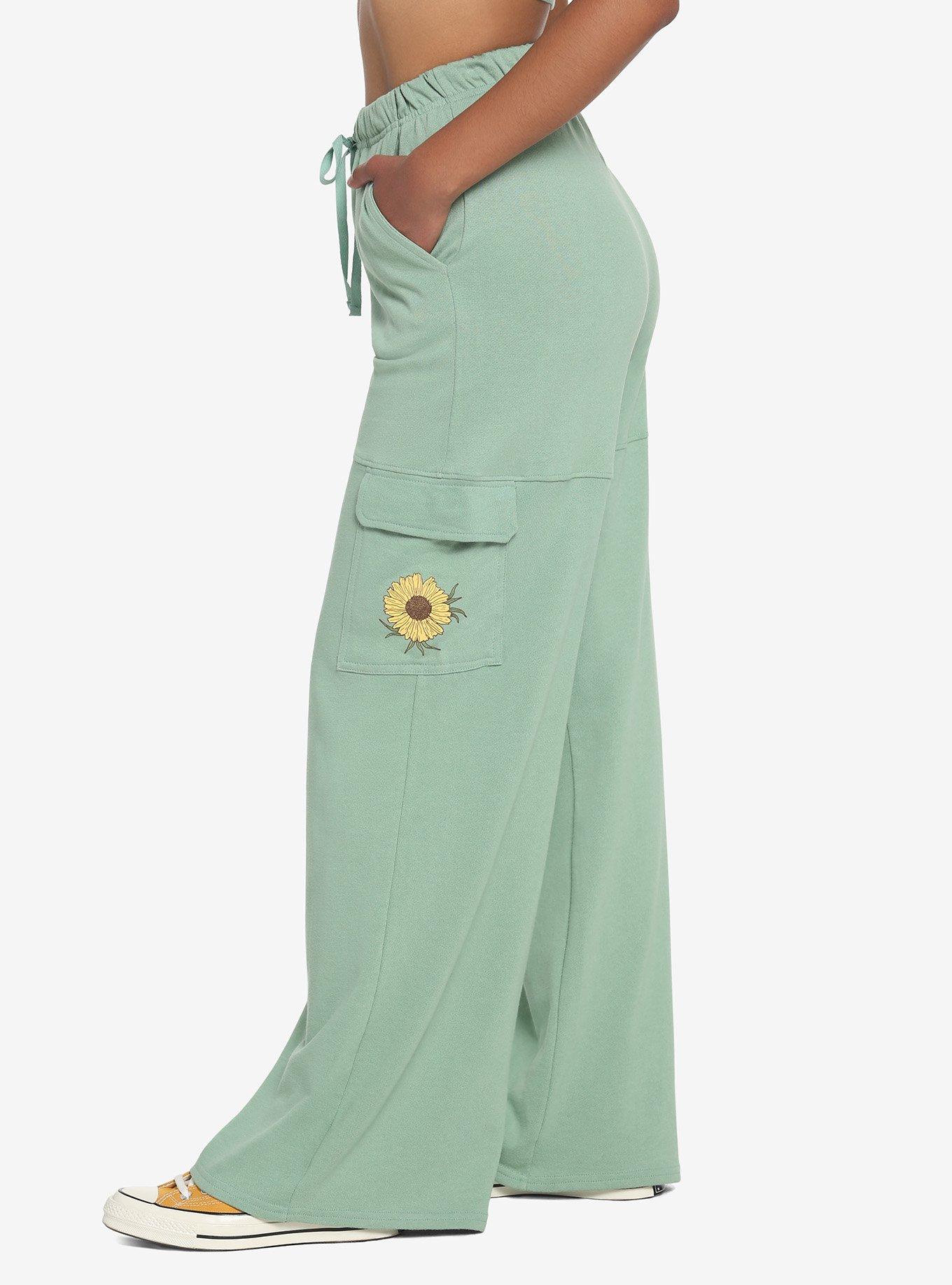 Mushroom Flower Girls Lounge Pants, SAGE GREEN, alternate