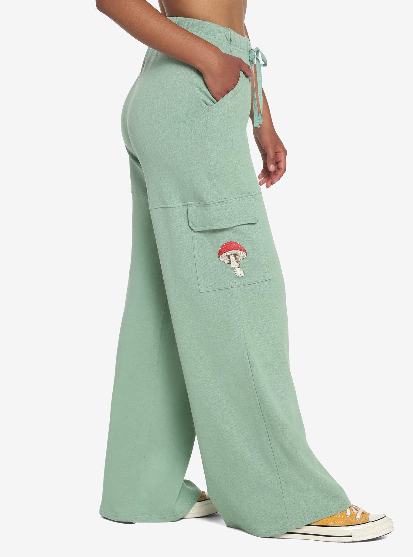 Mushroom Flower Girls Lounge Pants, SAGE GREEN, alternate