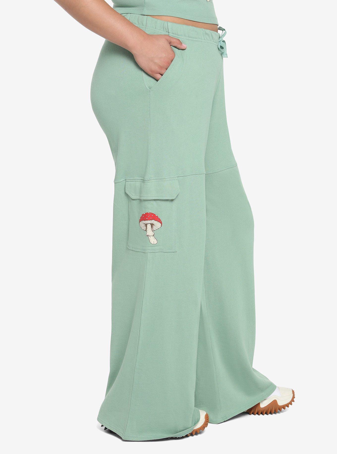 Mushroom Flower Girls Lounge Pants Plus Size, SAGE GREEN, alternate