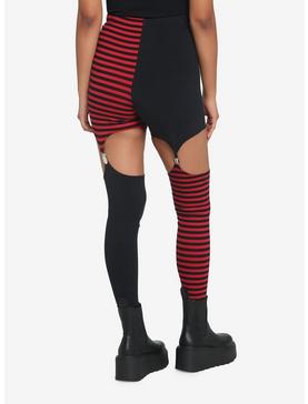 Black & Red Split Garter Leggings, , hi-res