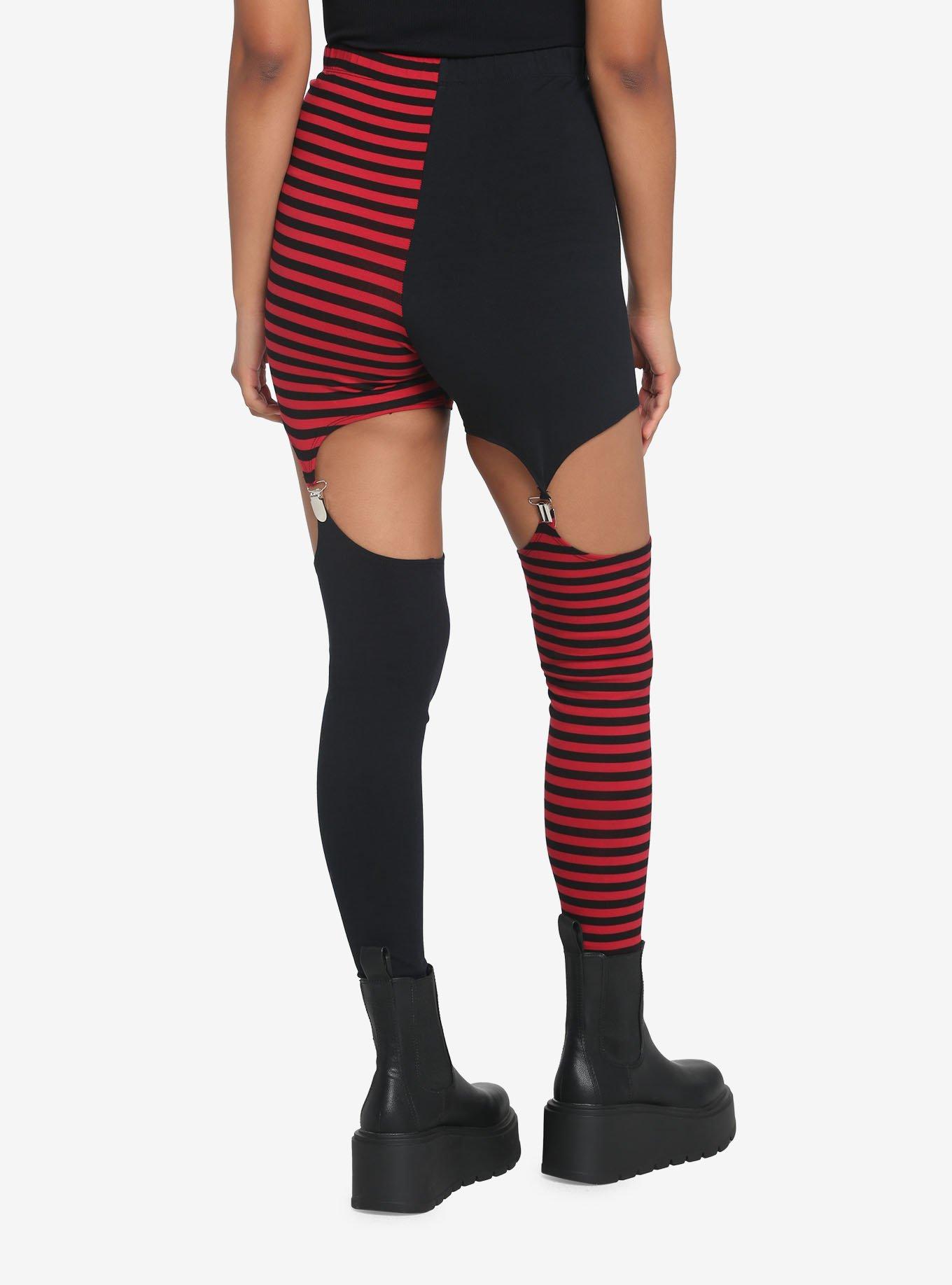 Black & Red Split Garter Leggings, , hi-res