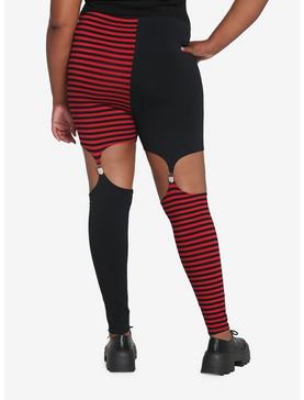 Black & Red Split Garter Leggings Plus Size, , hi-res