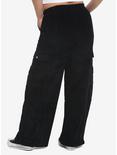 Black Corduroy Wide Leg Cargo Pants Plus Size, BLACK, alternate