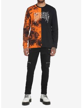 Black & Orange Horrific Split Wash Long-Sleeve T-Shirt, , hi-res