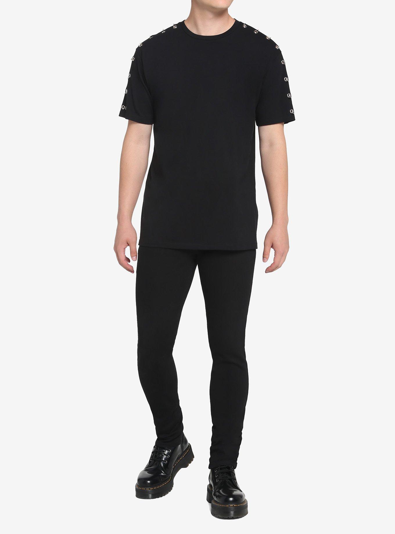 Black Grommet Sleeve T-Shirt, BLACK, alternate