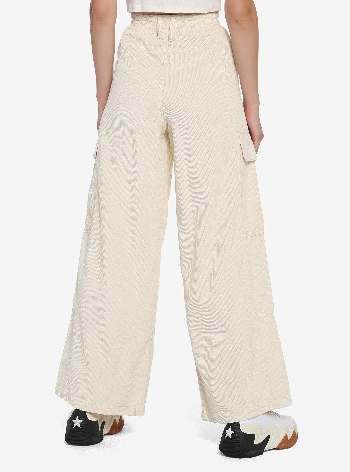 Ivory Corduroy Wide Leg Cargo Pants, SAND, alternate
