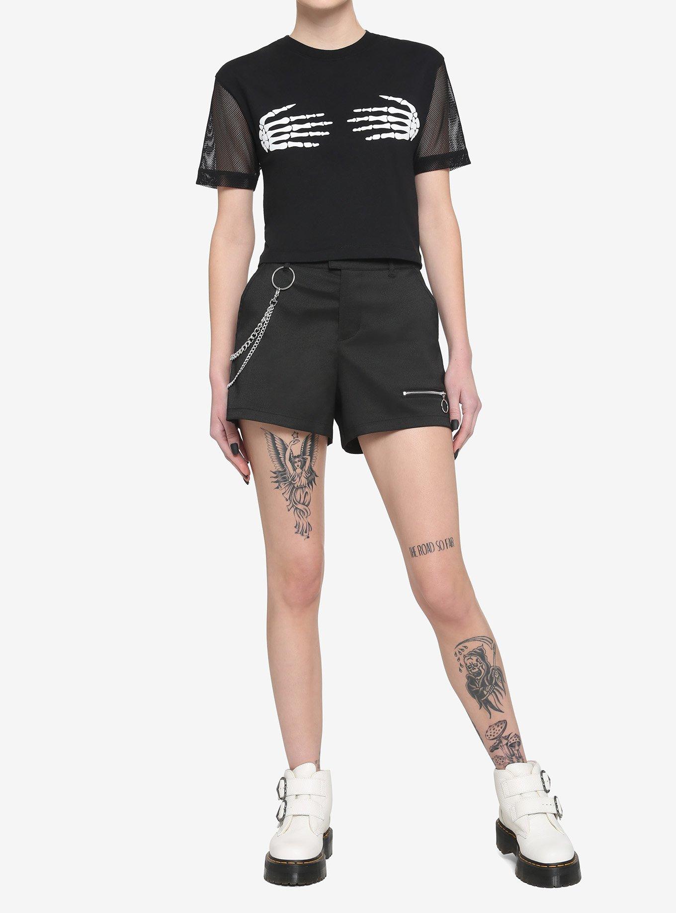 Skeleton Hands Mesh Girls T-Shirt, BLACK, alternate