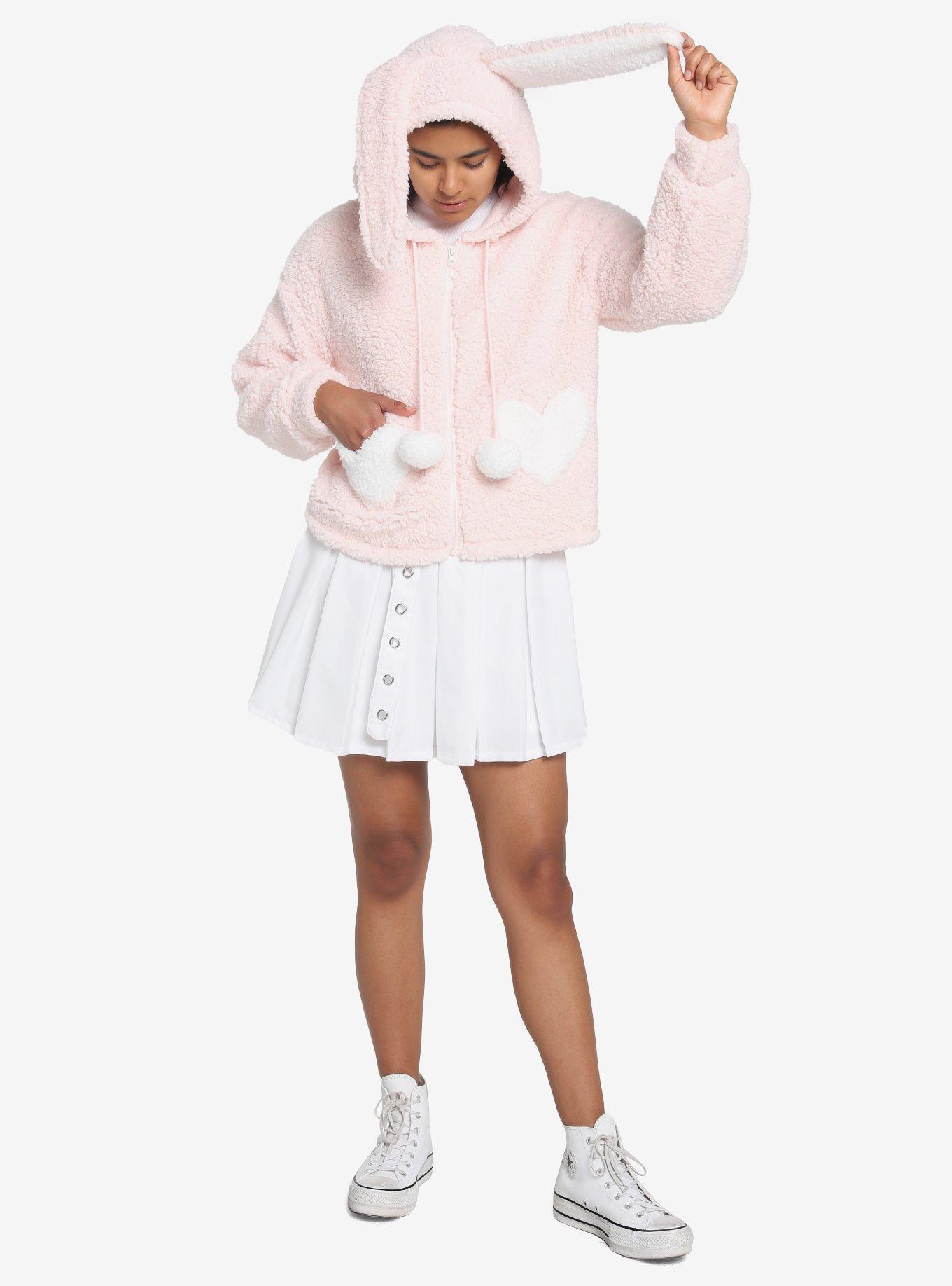 Pink Bunny Sherpa 3D Ears Girls Hoodie, PINK, alternate