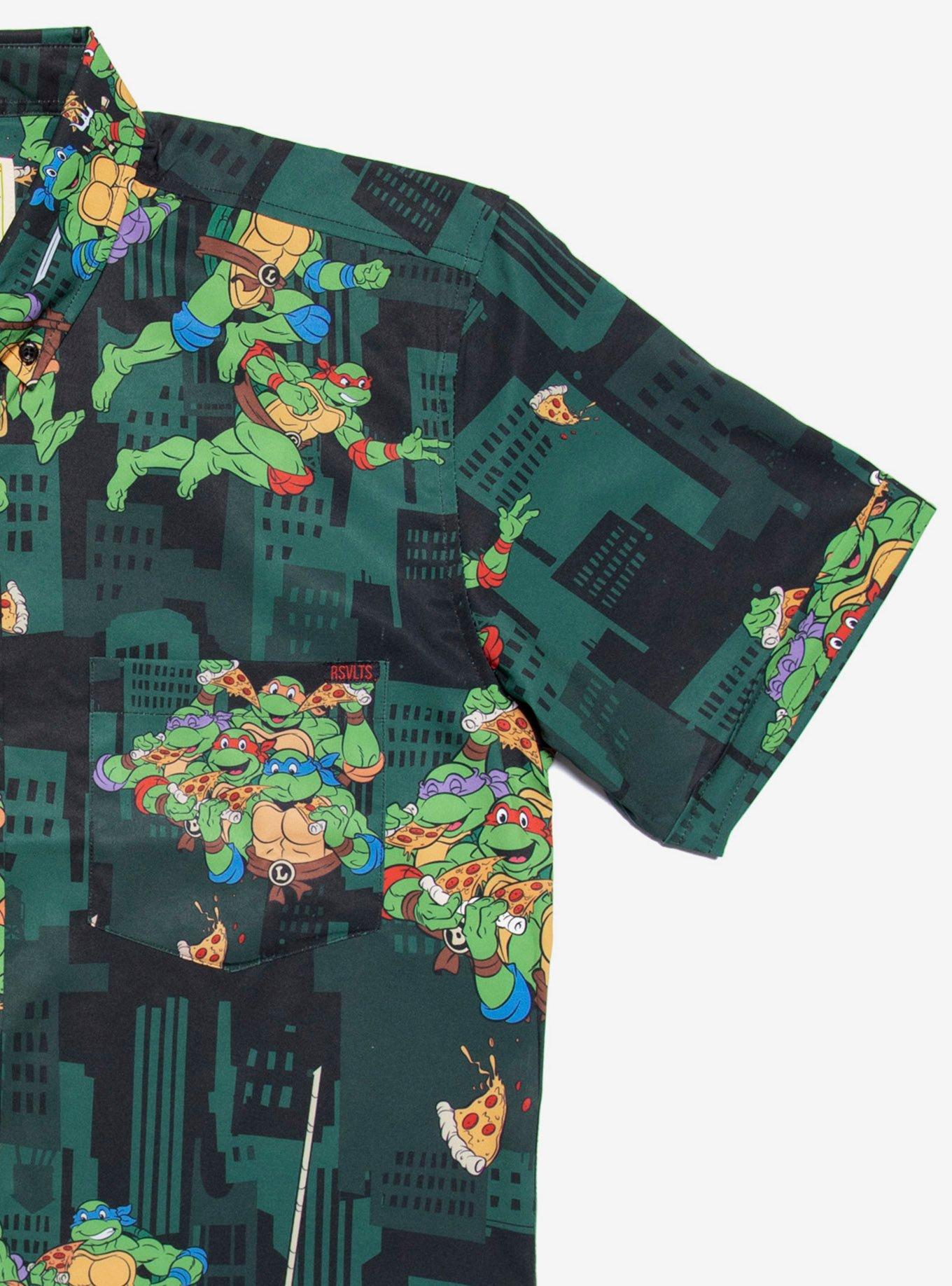 RSVLTS Teenage Mutant Ninja Turtles Pizza Party Woven Button-Up, GREEN, alternate