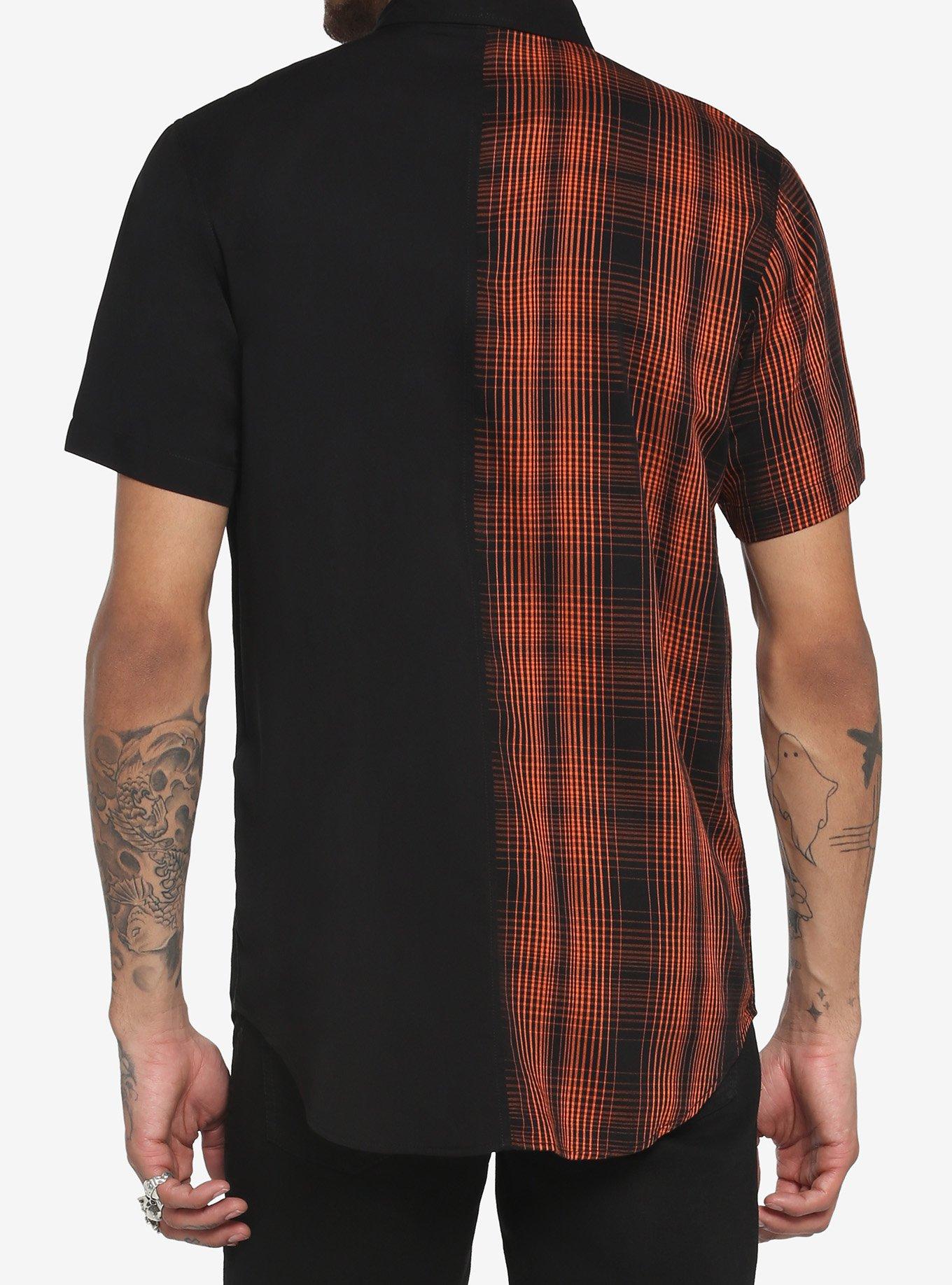 Orange Plaid & Black Split Woven Button-Up, BLACK, alternate