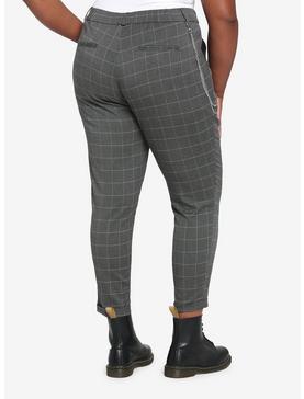 Grey Grid Side Chain Pants Plus Size, , hi-res