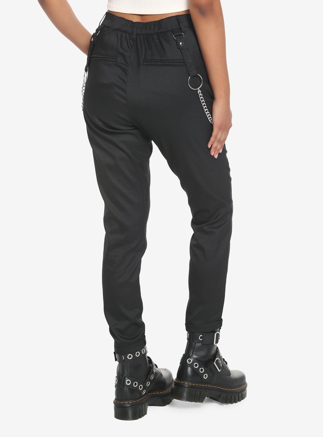 Black Chain Zipper Pants, BLACK, alternate