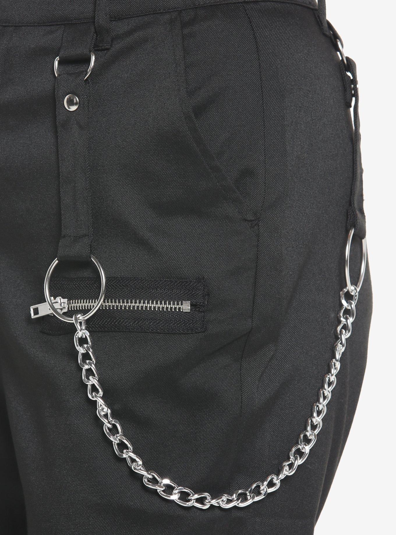 Black Chain Zipper Pants, BLACK, alternate