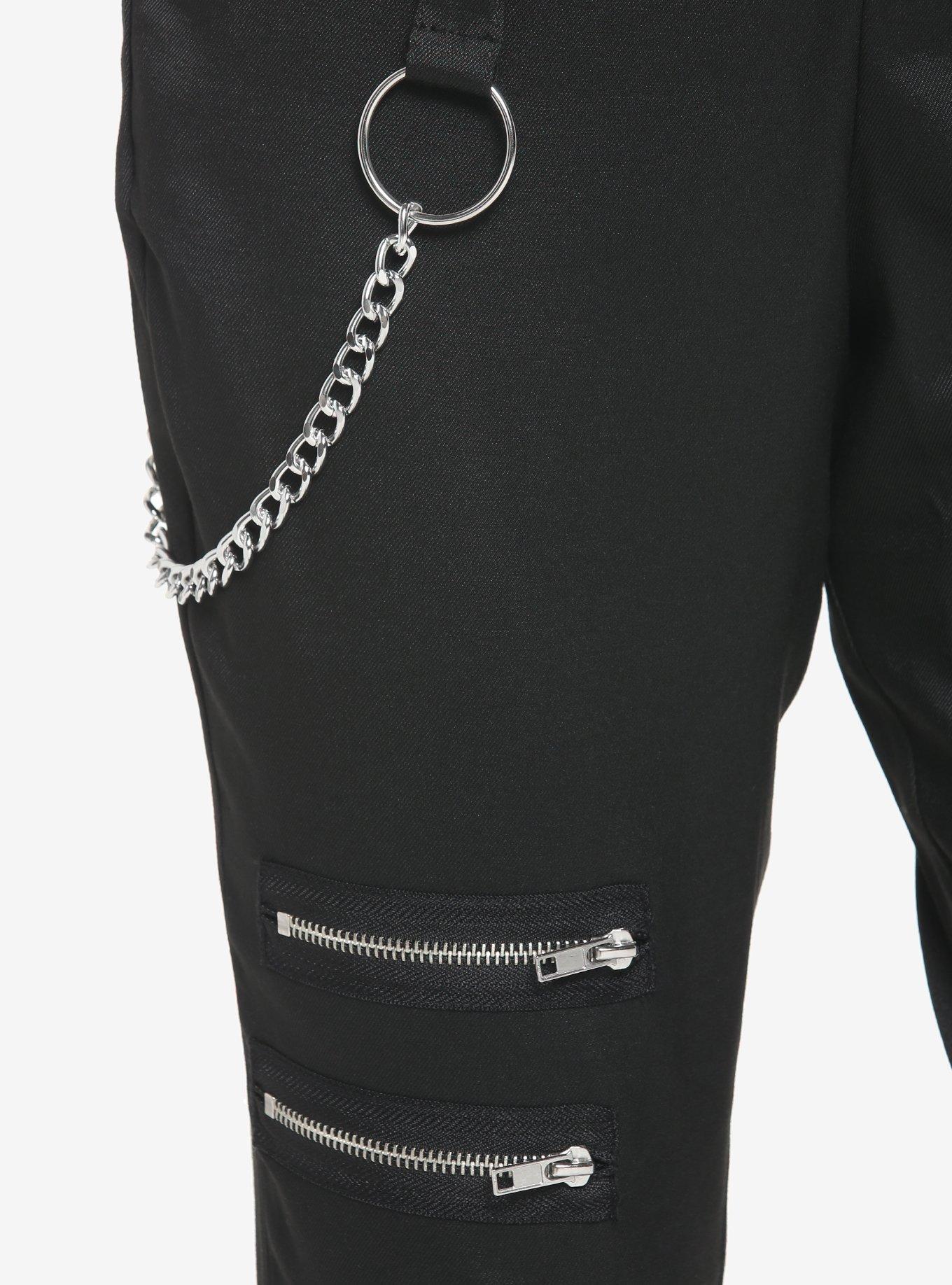 Black Chain Zipper Pants, BLACK, alternate