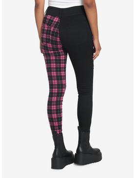 Black & Pink Plaid Split Super Skinny Jeans, , hi-res