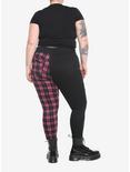 Black & Pink Plaid Split Super Skinny Jeans Plus Size, PINK, alternate
