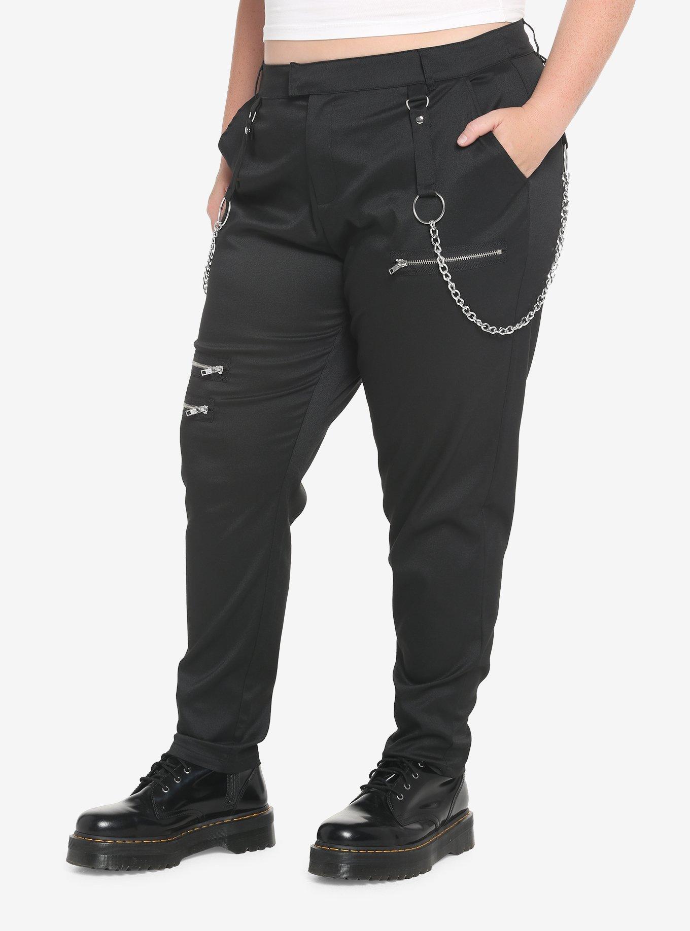 Black Chain Zipper Pants Plus Size