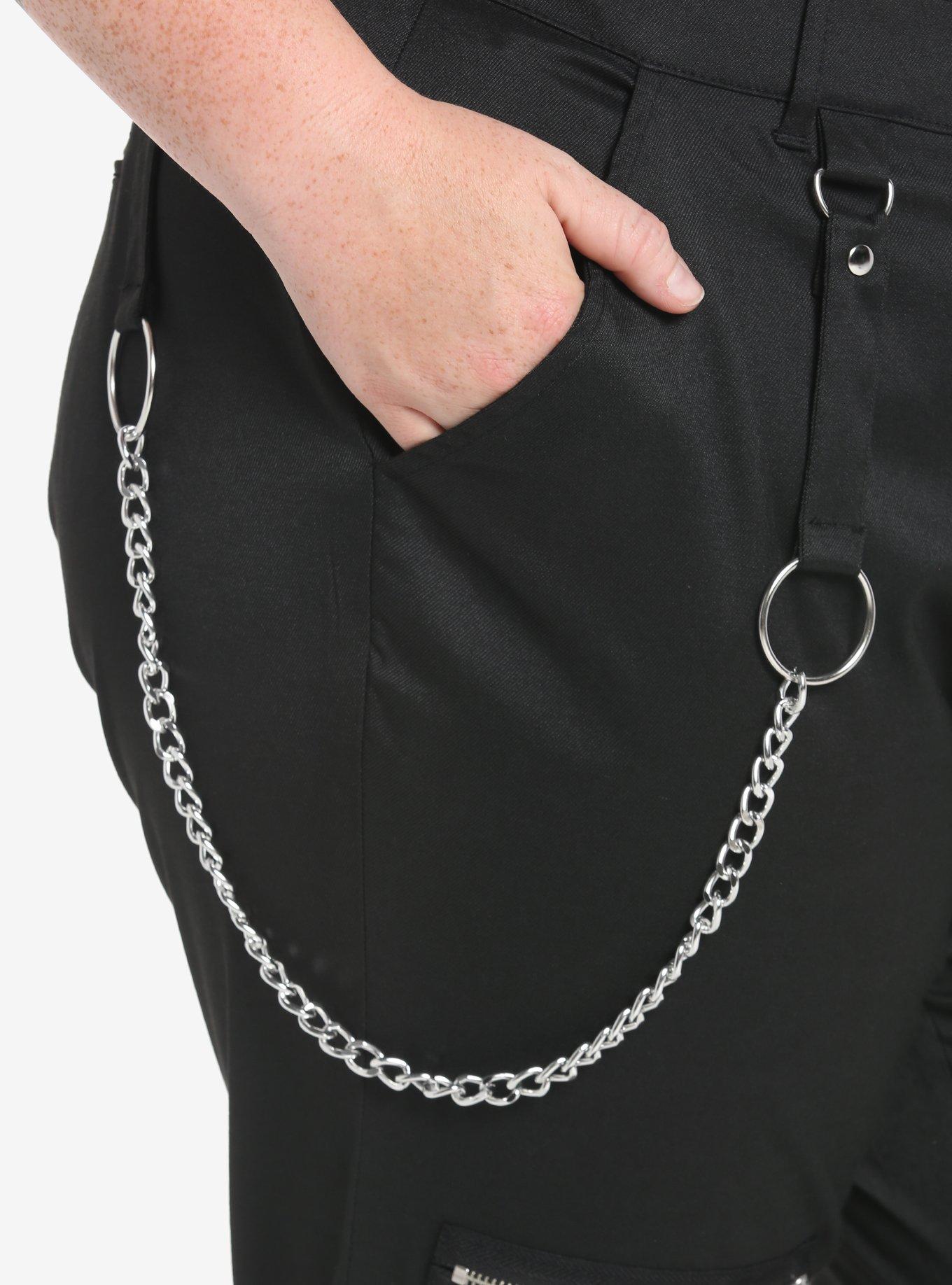 Black Chain Zipper Pants Plus Size, BLACK, alternate
