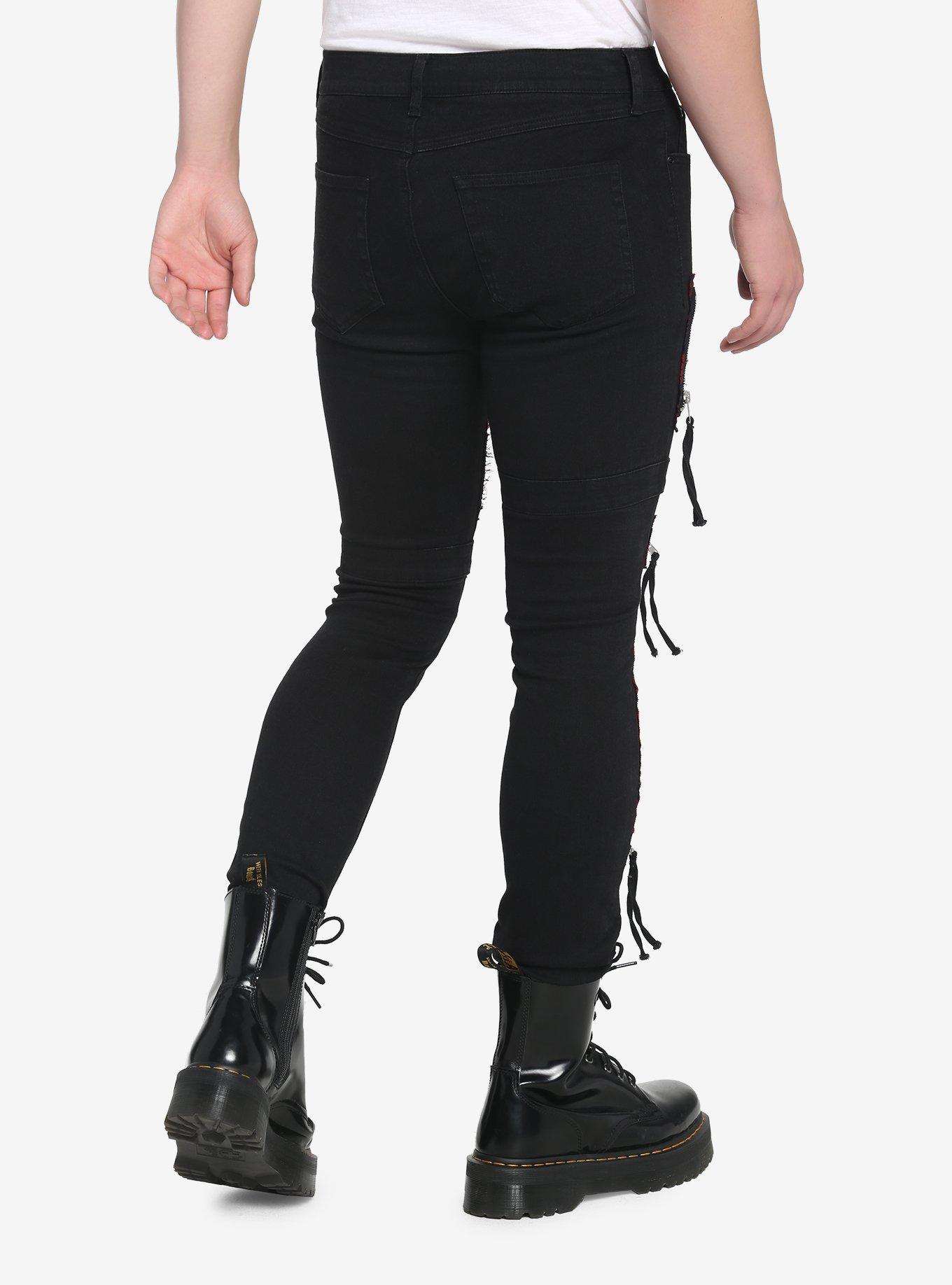 Plaid Wounds Skinny Ripped Jeans + Chain - Washed Black Y10 - FASH STOP