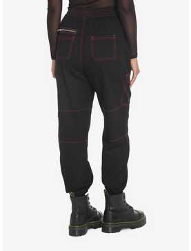 Black & Red Cargo Jogger Pants, , hi-res