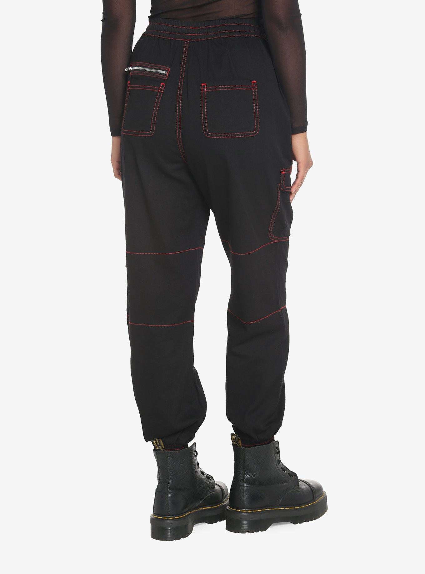 Black & Red Cargo Jogger Pants, BLACK  RED, alternate