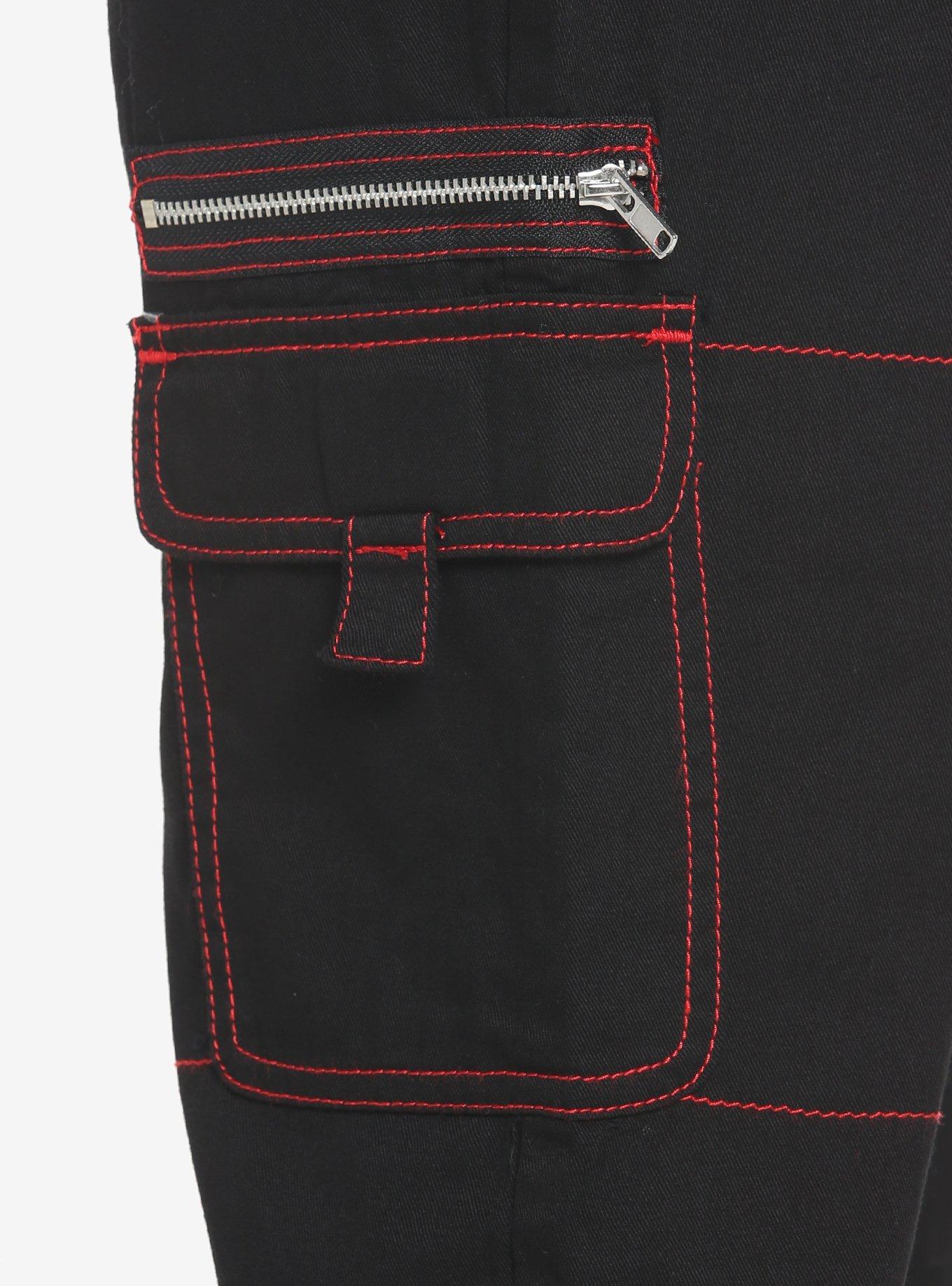 Black & Red Cargo Jogger Pants, BLACK  RED, alternate