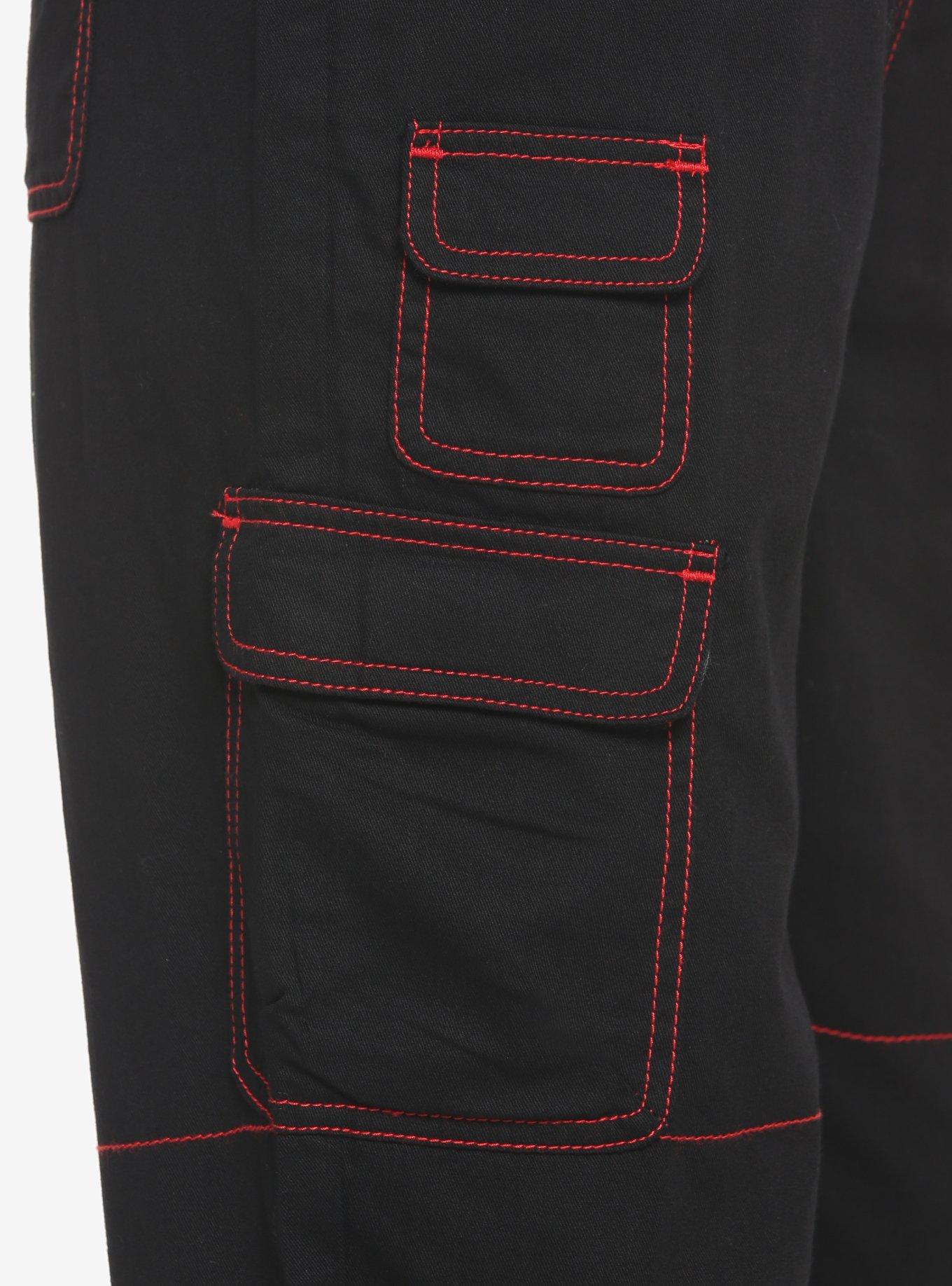 Black & Red Cargo Jogger Pants, BLACK  RED, alternate