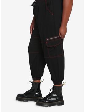 Black & Red Cargo Jogger Pants Plus Size, , hi-res