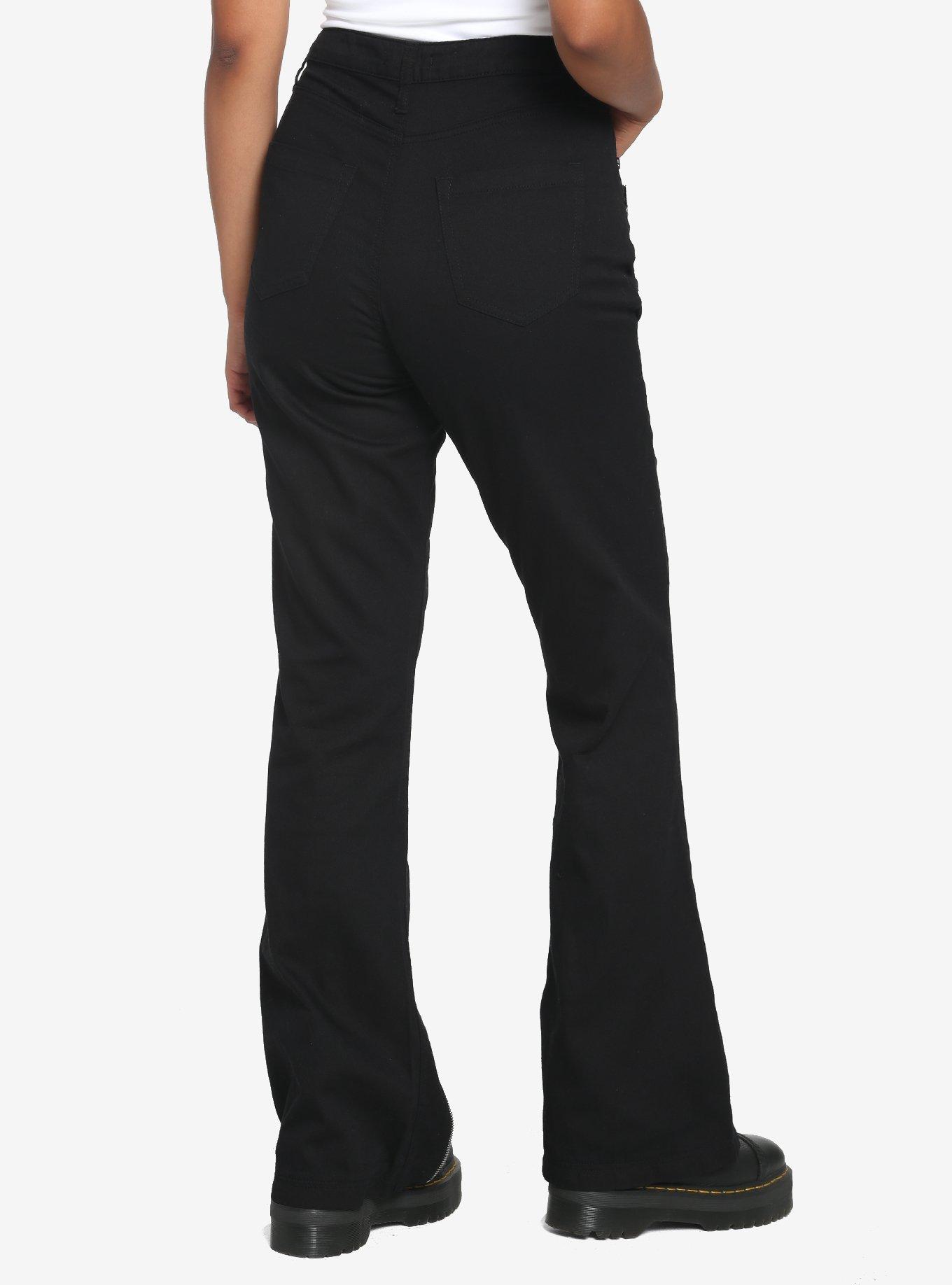 Black Plaid Zipper Leg Pants, BLACK, alternate