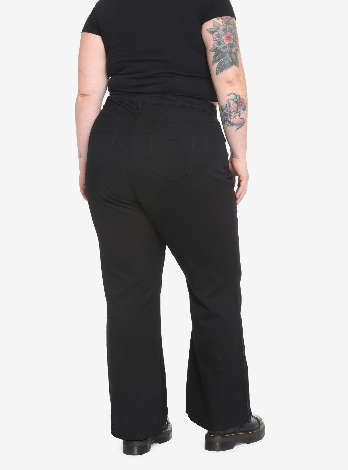 Black & Red Plaid Razor Zipper Flare Jeans Plus Size, , hi-res
