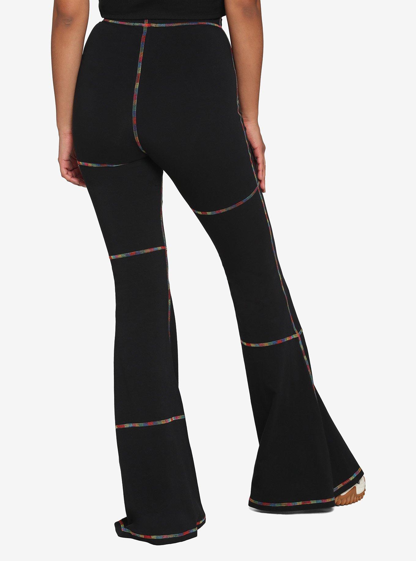 Rainbow Stitch Flare Leggings, BLACK, alternate